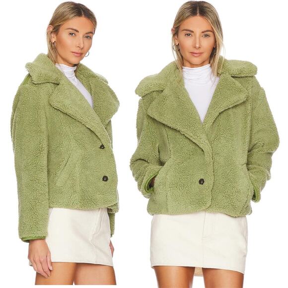 NEW Y2K Free People Joplin Cozy Sherpa Faux Fur Jacket Pistachio Green $198 - Picture 8 of 11